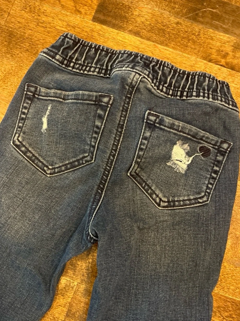 Justice Girls size 6 Dark Blue stretchy Distressed Ripped Jeans.